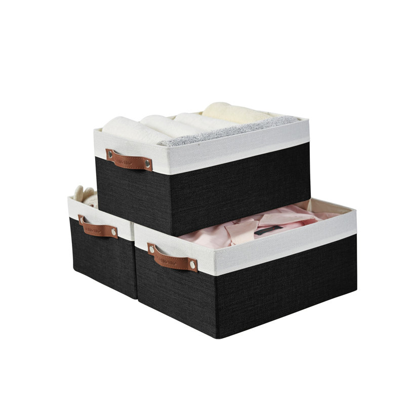 Ensemble de bacs de rangement en tissu, Noir / blanc