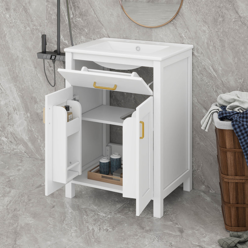 24 Inch Laundry Sink With Cabinet, Gold/White