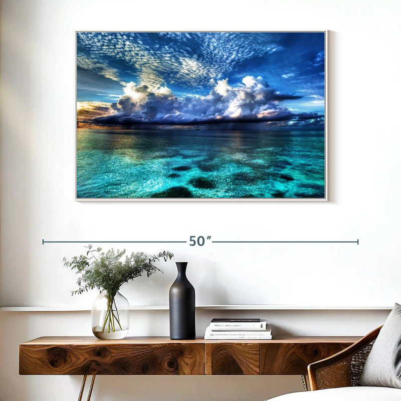 Vue sur l'océan Cozumel, 40 po x 27 po, Cadre flottant blanc