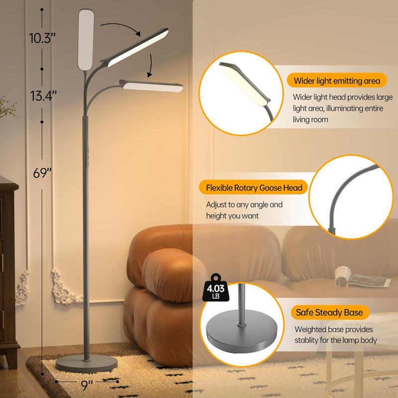 18W LED Floor Lamp With Remote & Touch Control, Adjustable Brightness & Color Temperature, Eye-Caring Reading Light For Living Room, Bedroom, Office