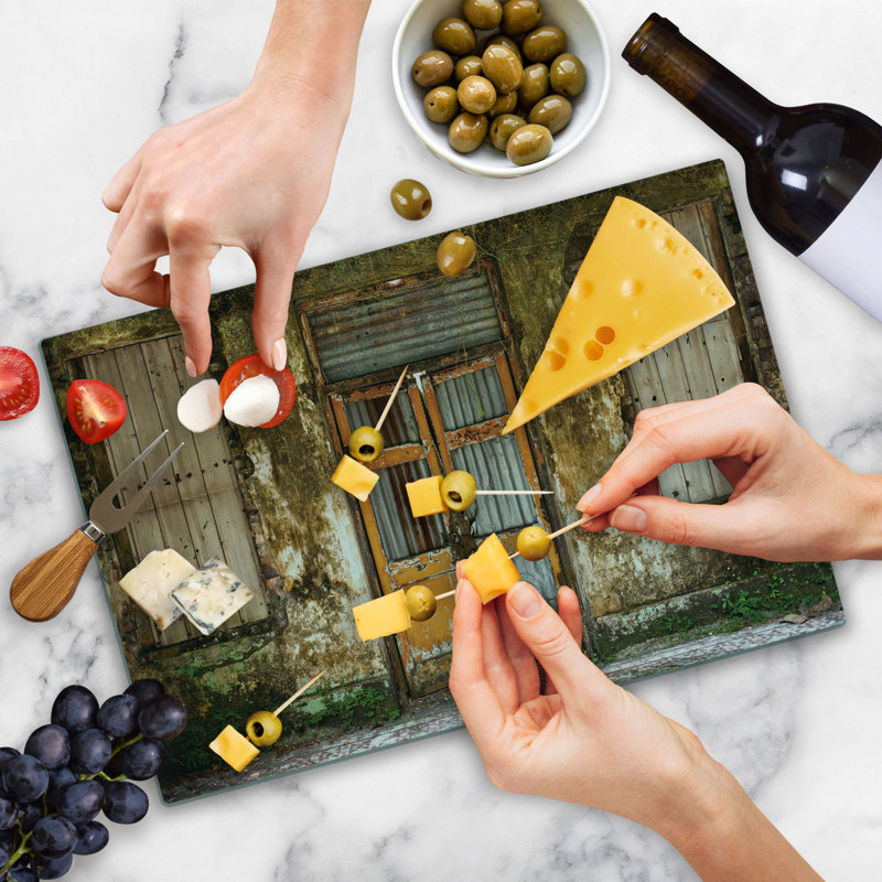 Ambesonne Rustic Cutting Board Large Size Grunge Old Door Multicolor