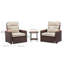 Ensemble de fauteuil inclinable 3 pièces avec coussins et table, osier résistant aux intempéries et accoudoirs en bois d'eucalyptus-112475981