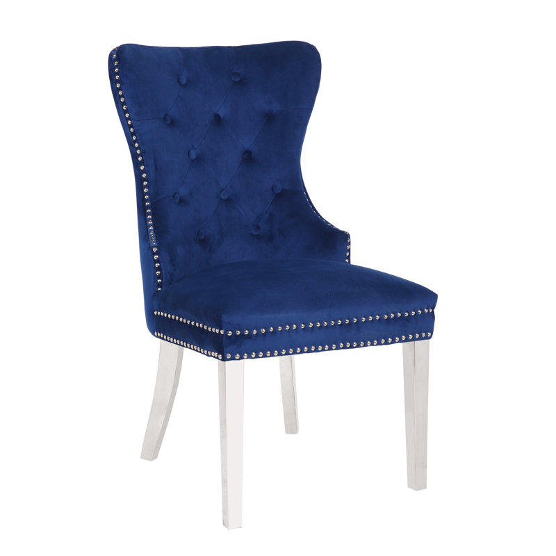 Ashlee 19'' H Tufted Velvet Upholstered Parsons Chair, Blue