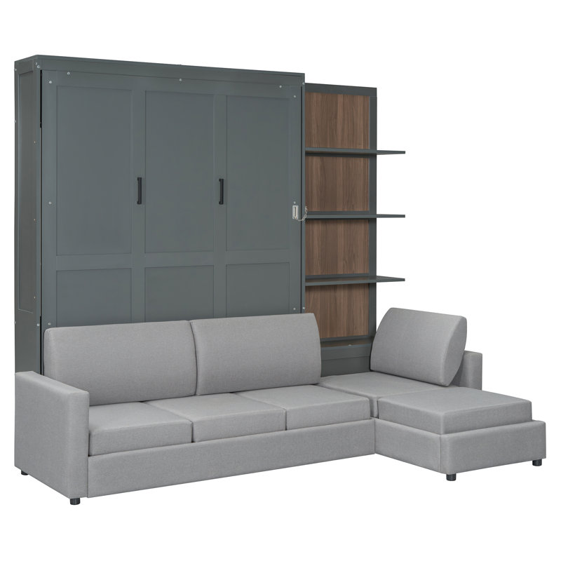 Grand lit escamotable multifonctionnel en bois avec canapé de rangement pour la vie moderne