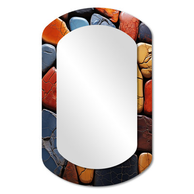 Mystical aura stone for spa - Spiritual Stone Asymmetrical Decorative Mirror, Traditional Cylinder Wall Mirror, Printed Metal Art