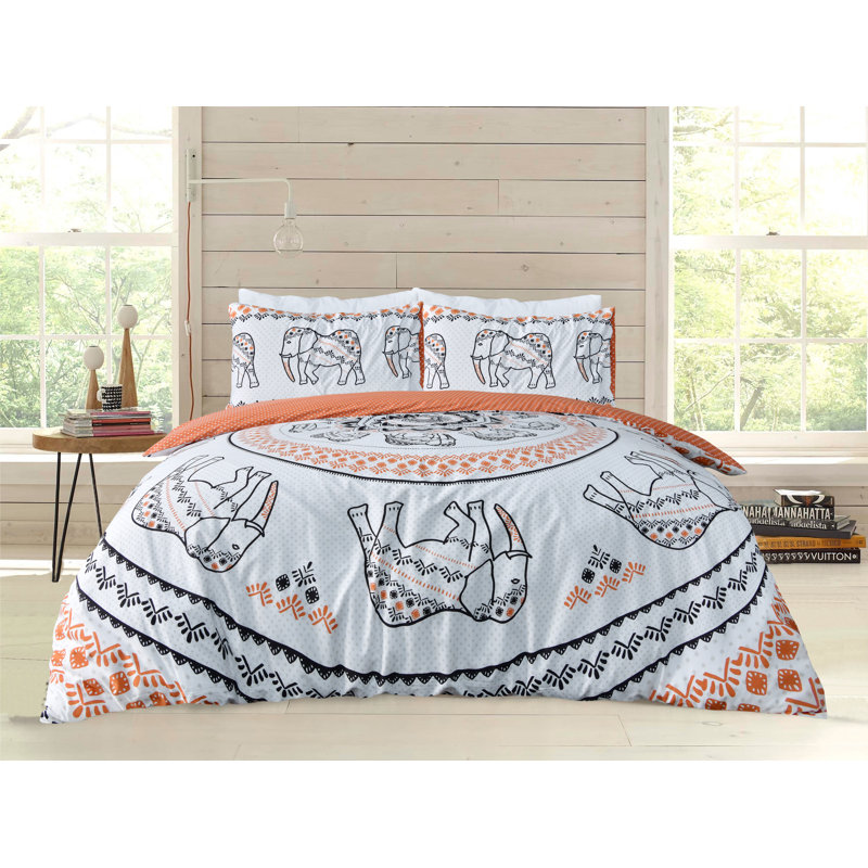 St. Charles Cotton Blend Animal Print Duvet Cover Set with Pillowcases Included, Rust, Kingsize - 2 Standard Pillowcases