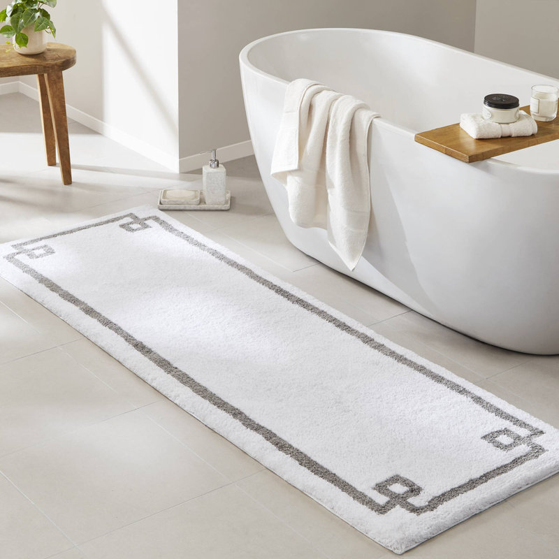 Tapis pour salle de bain 100% coton avec envers antidérapant Evan , L 24 po x L 72 po, Blanc