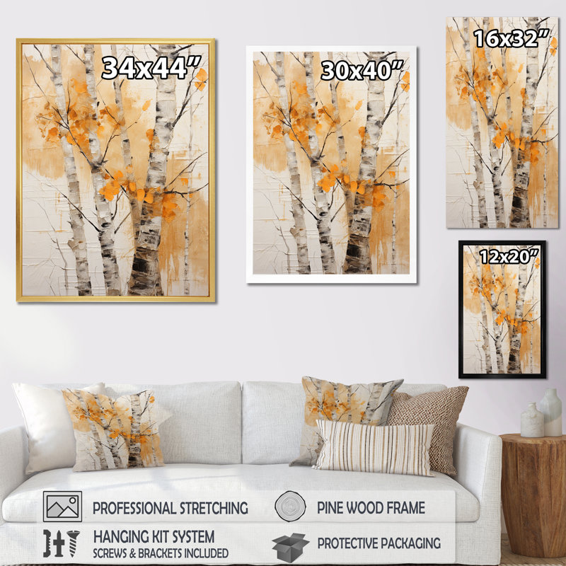 «Orange Brich Wood In Winter III», reproduction sur toile, H 32 po x l 24 po x P 1 po, Cadre photo argenté