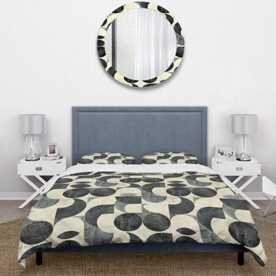 Gray Charcoal Midcentury Circles Art IV - Midcentury Duvet Cover Set