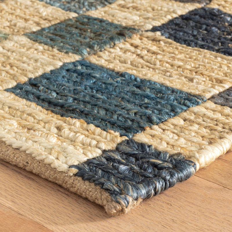 Kirby Blue Handwoven Jute Rug, Rectangle 5' x 8'