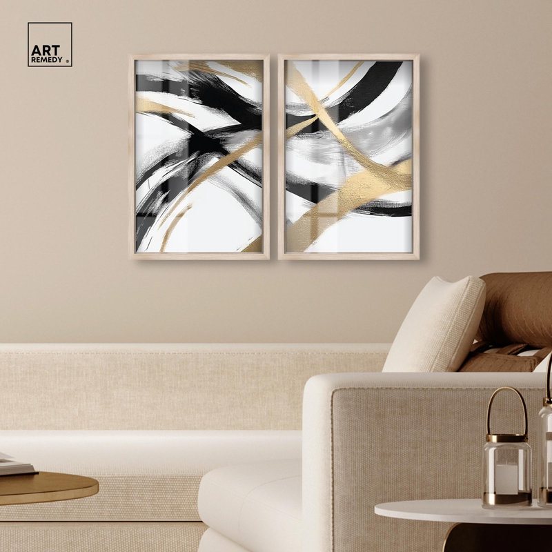 «Midas Arc Waves Set Shadowbox Print Living Room Wall Art» par Art Remedy, cadre blond, 16 x 24, Cadre blond