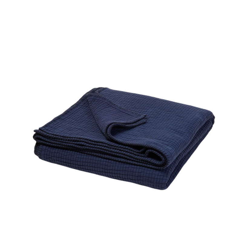 Cotton Blend Solid Colour Bedspread, Blue, 170 x 260 cm