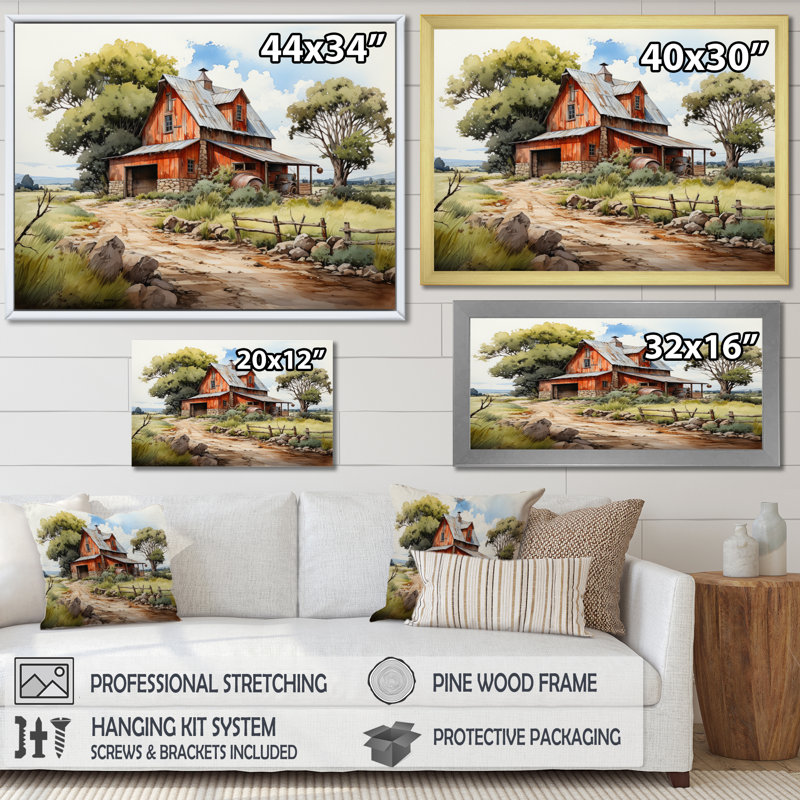 Paysage de ferme II - impression, Cadre flottant doré, H 34 po x l 44 po x P 1,5 po