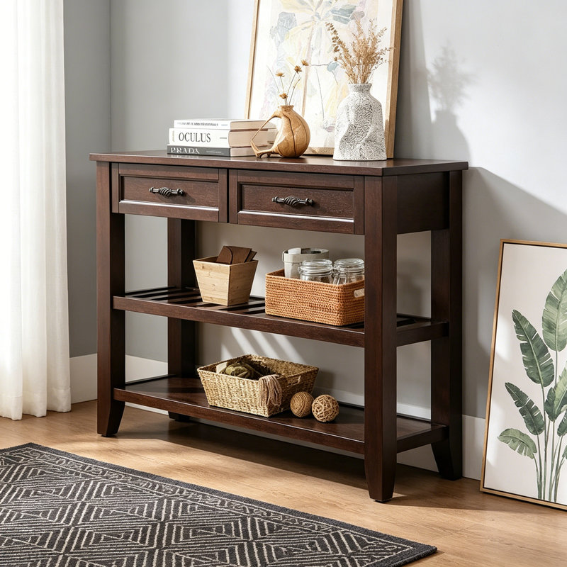 Console de 42,01 po Jahnyah avec 2 tiroirs de rangement et 2 tablettes à niveaux, Espresso