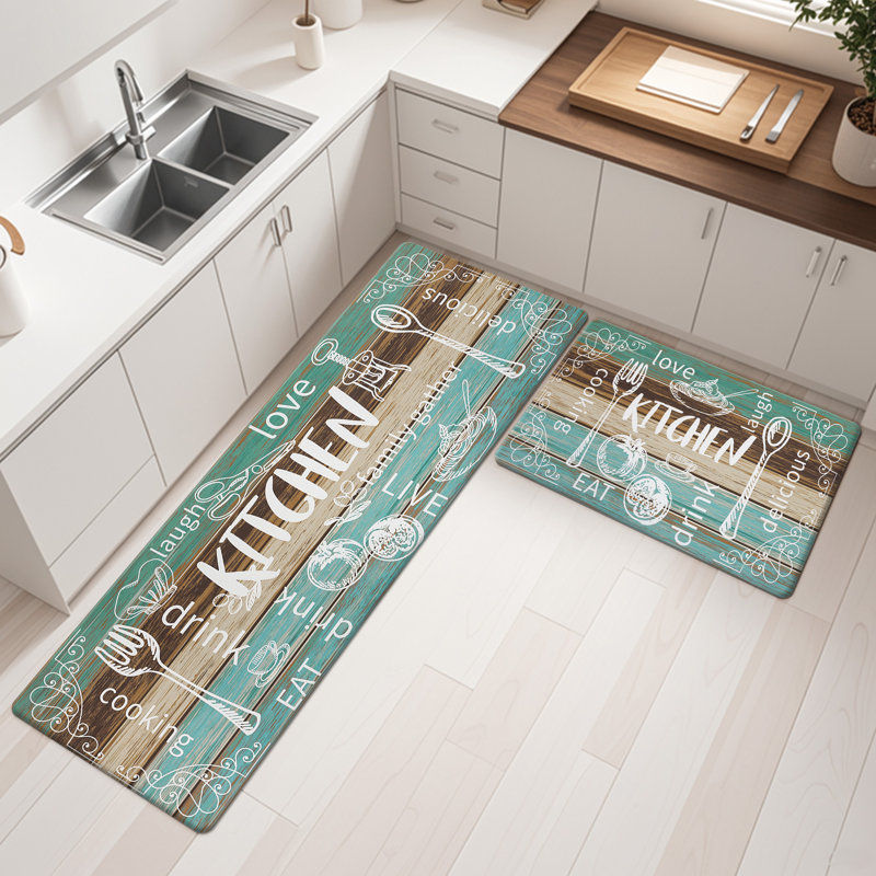 Anti Fatigue Kitchen Mat and Runner (Set of 2), Runner 18" x  30" + 18" x 48", Teal/Brown