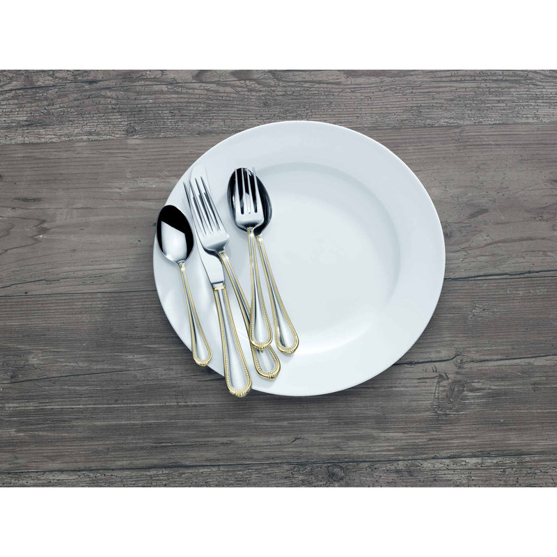 Mikasa Regent Bead Gold 65-Piece 18/10 Stainless Steel Flatware Set, Service for 12