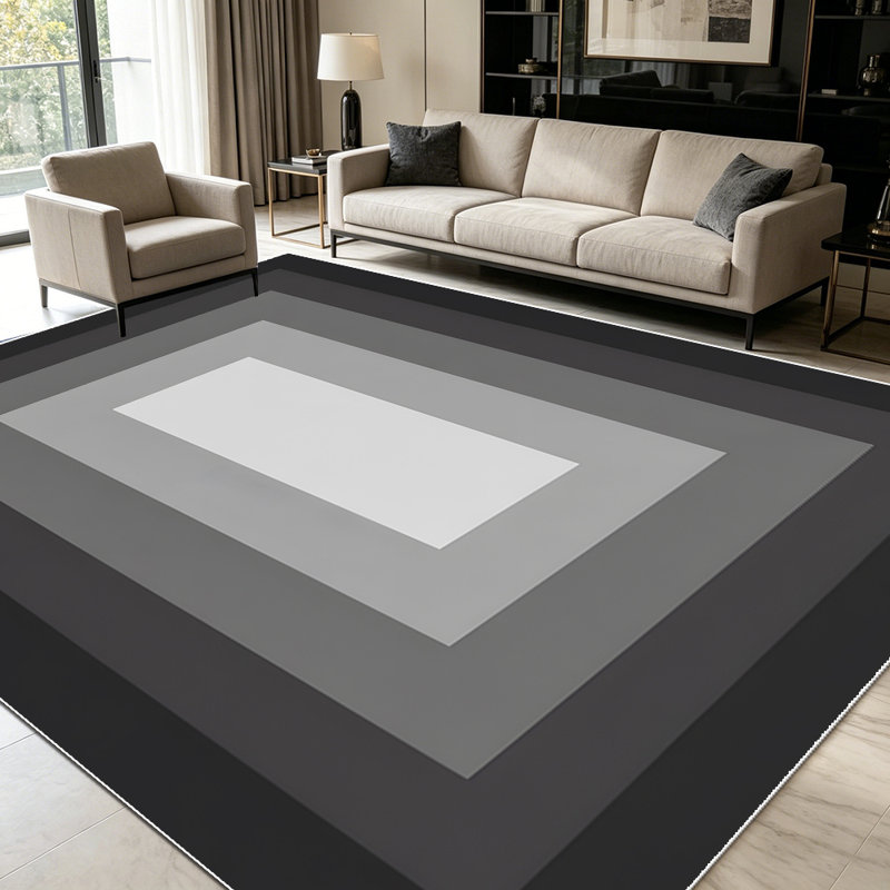 1PC Nested Gradient Grey Geometric Border area rugs for Living Room, Soft and Comfortable, Suitable for all seasons, easy-to-maintain, machine washable Indoor floor mat, Under Table Farmhouse suitable for dining room, bedroom, entryway, home office,
