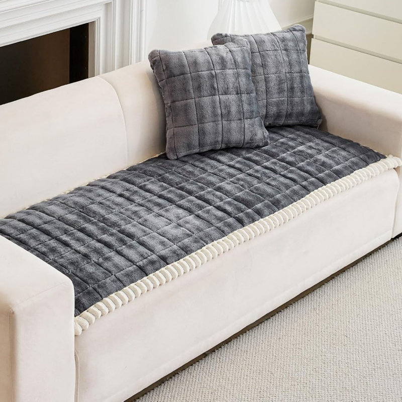Box Cushion Sofa Slipcover, Grey
