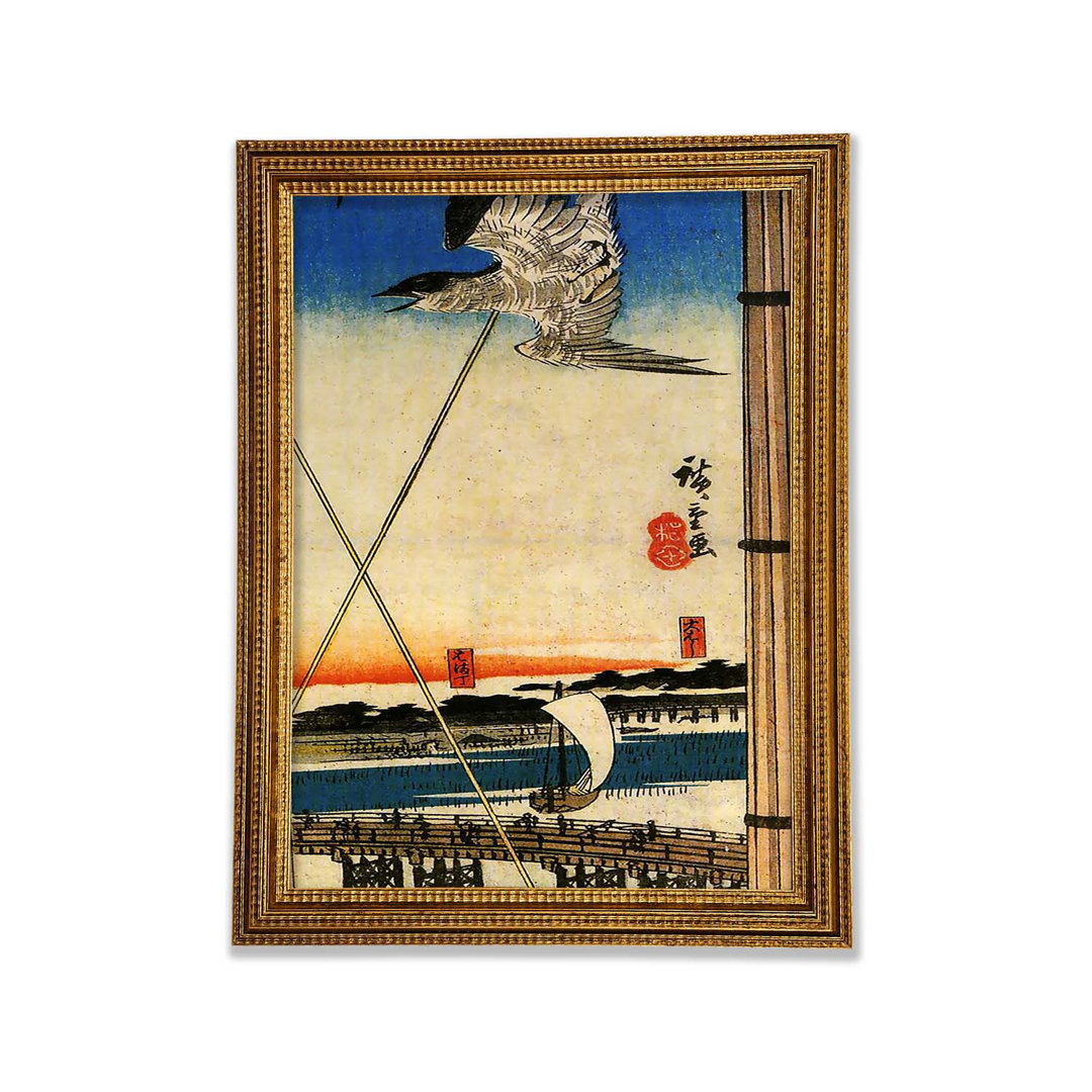 Hiroshige Ein Kuckuck fliegt an Masten vorbei - Einzelne Bilderrahmen Kunstdrucke