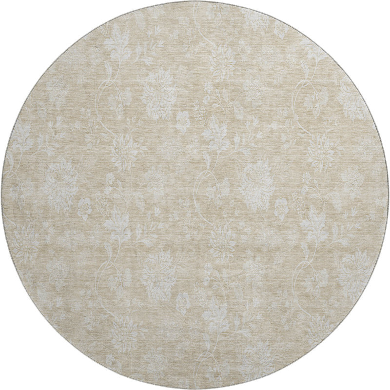 Premium Machine Washable Prisco Beige Rug, Round 8'