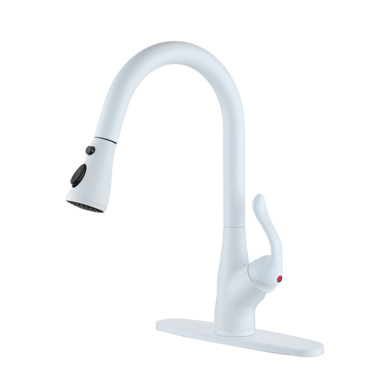 Pull Down Single Handle Kitchen Faucet, White