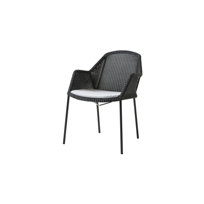 Breeze Stacking Patio Dining Armchair with Cushion, Black, Gray