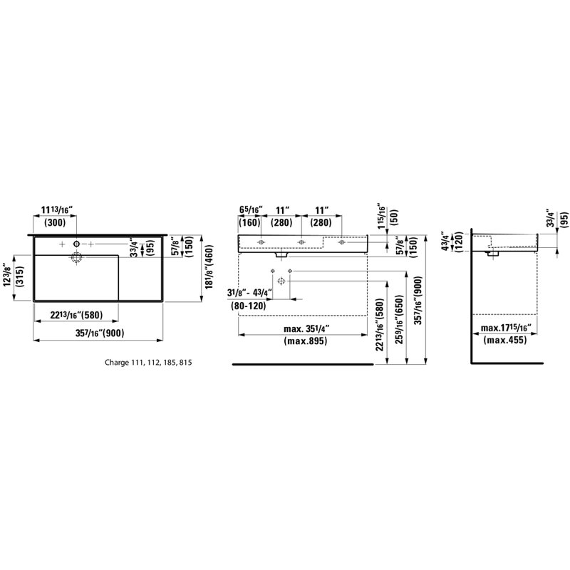 Kartell 35.38'' L Bathroom Sink, 8" Centers