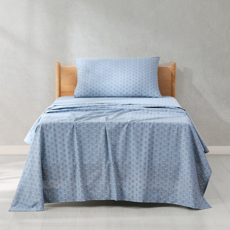 Ensemble de draps en coton Freesia - bleu, Twin Sheet Set with 1 Pilowcase