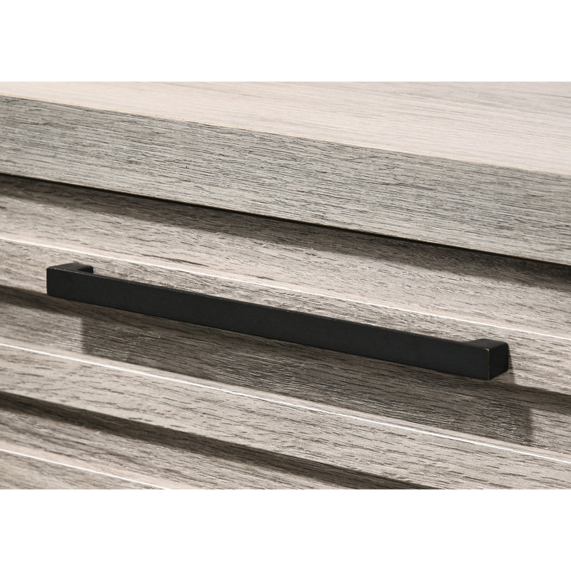 Table de chevet gris patiné avec base en métal - Mobilier de chambre à coucher à tiroir à lattes de style moderne