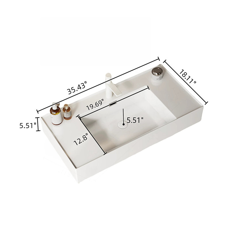 Meuble-lavabo moderne avec lavabo vasque, 35", Bois naturel / blanc
