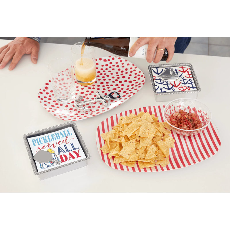 Red and White Striped Melamine Serving Platter
