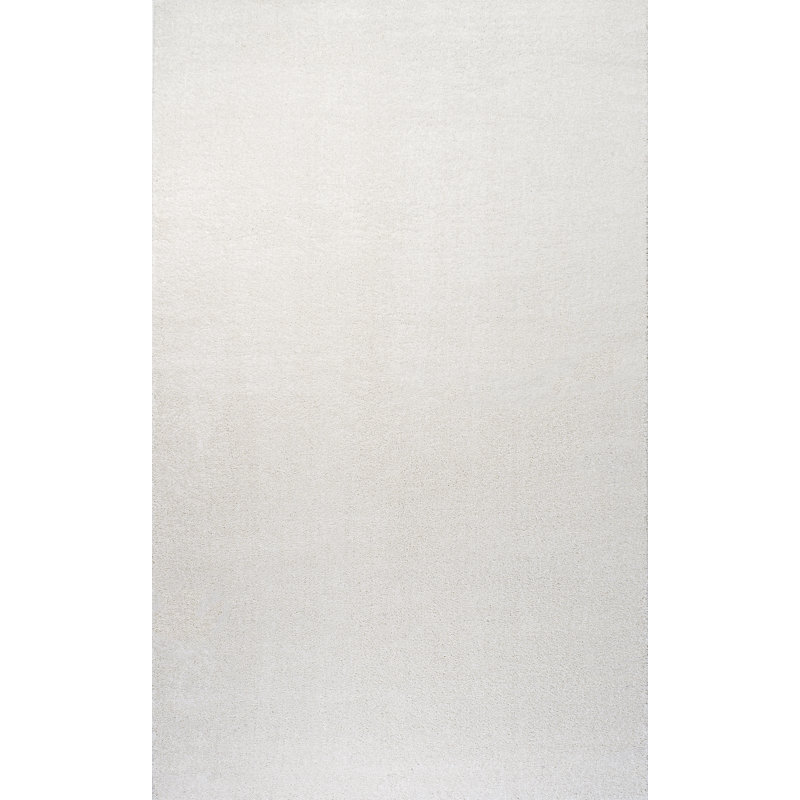 Arcie Solid Low-Pile Ivory Rug, Rectangle 6'2" x 9'