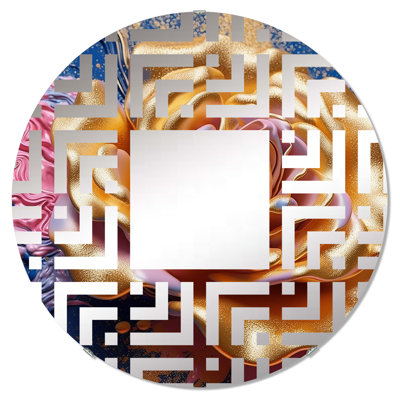 Pivoine rose avec feuilles dorées II - Miroir décoratif labyrinthe MIR105706 C