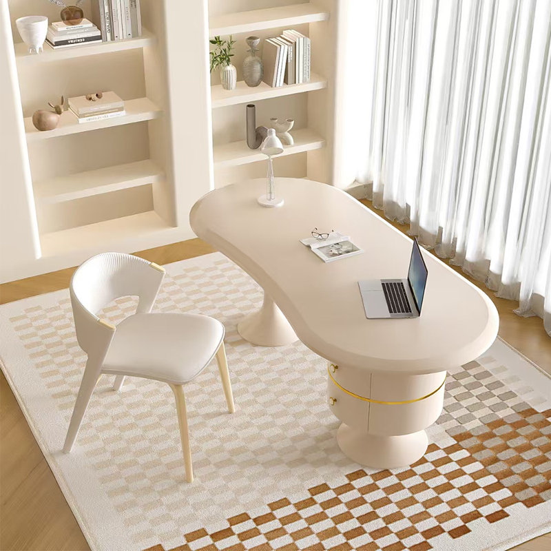 Bureau de style minimaliste léger et luxueux, Beige / Beige, H 29,53 po x l 55,12 po x P 23,62 po