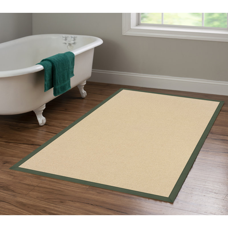 Nannette Handmade Light Beige Berber with Green Cotton Border Made in the USA Area Rug, Rectangle 4' x 6'