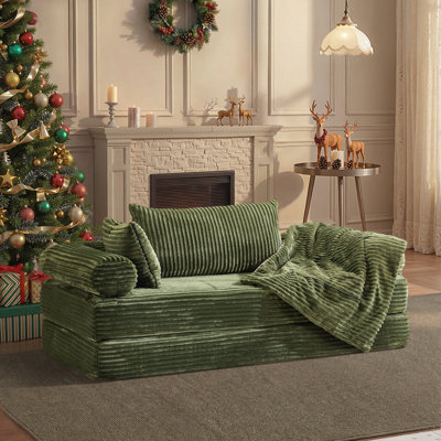 Corduroy Upholstered Modern King Size Convertible Sleeper Sofa Stackable Corduroy Sofa Bed-No Assembly Required