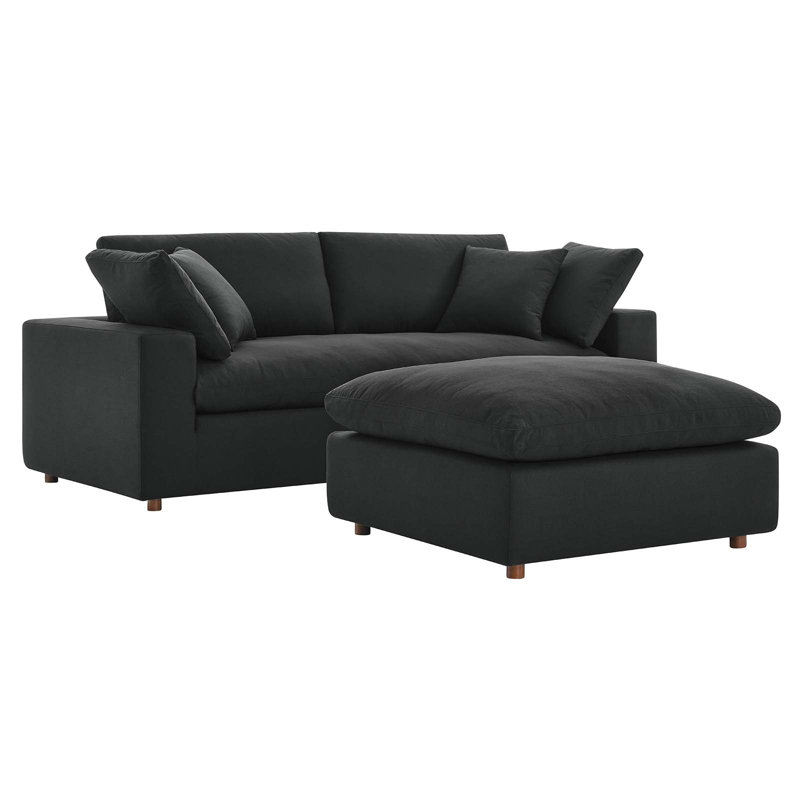 Modway Commix Down Filled Overstuffed Sectional Sofa and Ottoman Set, Black 
