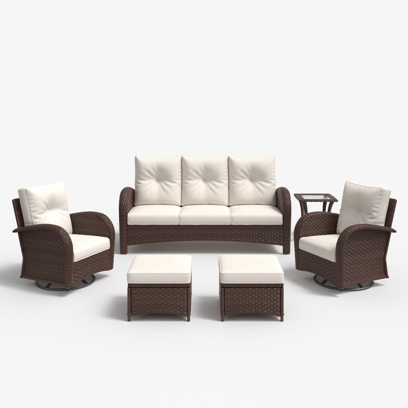 Lipsky 7 - Person Outdoor Seating Group with Cushions, Brown, Beige