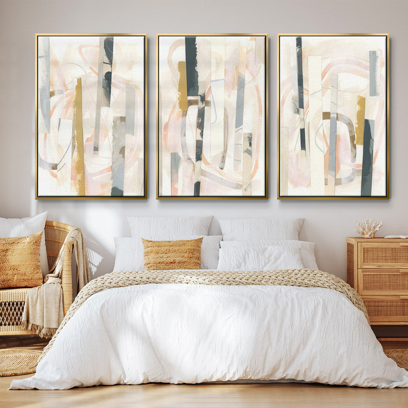 Melon Tournesol I - ensemble de 3 reproductions sur toile, Or, H 40 po x l 78 po