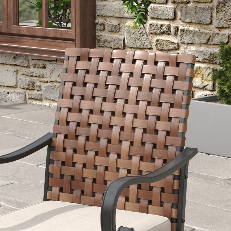 6-Person Outdoor Patio Dining Set With Rattan Swivel Chairs, Walnut/Black
