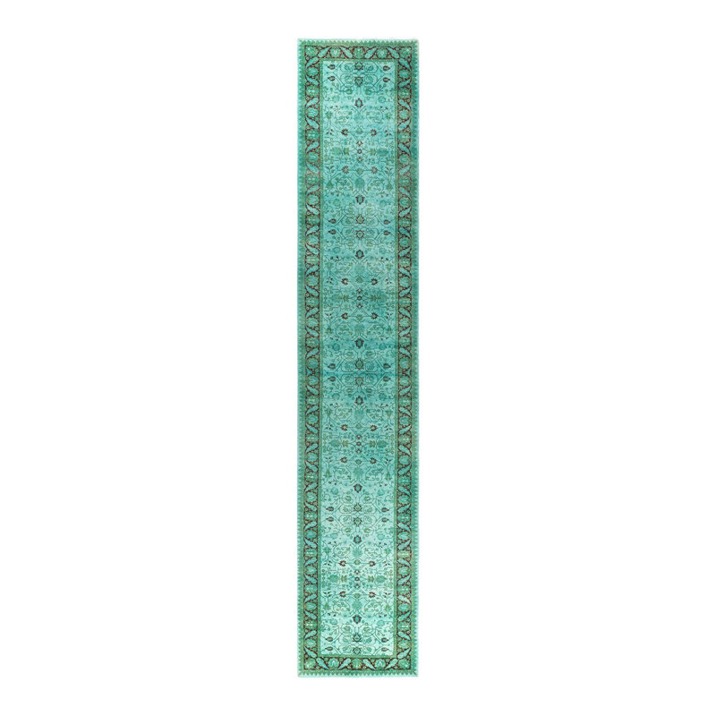 Tapis de couloir contemporain en laine noué à la main 2 pi 8 po x 14 pi 4 po