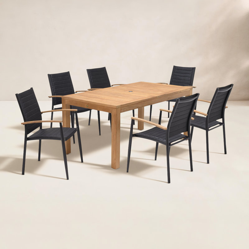 Cenka 6-Person 100% FSC Solid Teak and Powder Coated Aluminum Outdoor Patio Dining Set