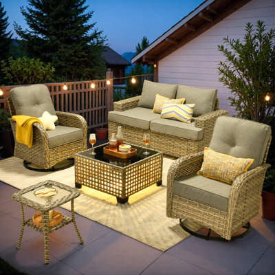 Wahkon Wicker/Rattan 4 - Person Seating Group With Swivel Chairs and Cushions