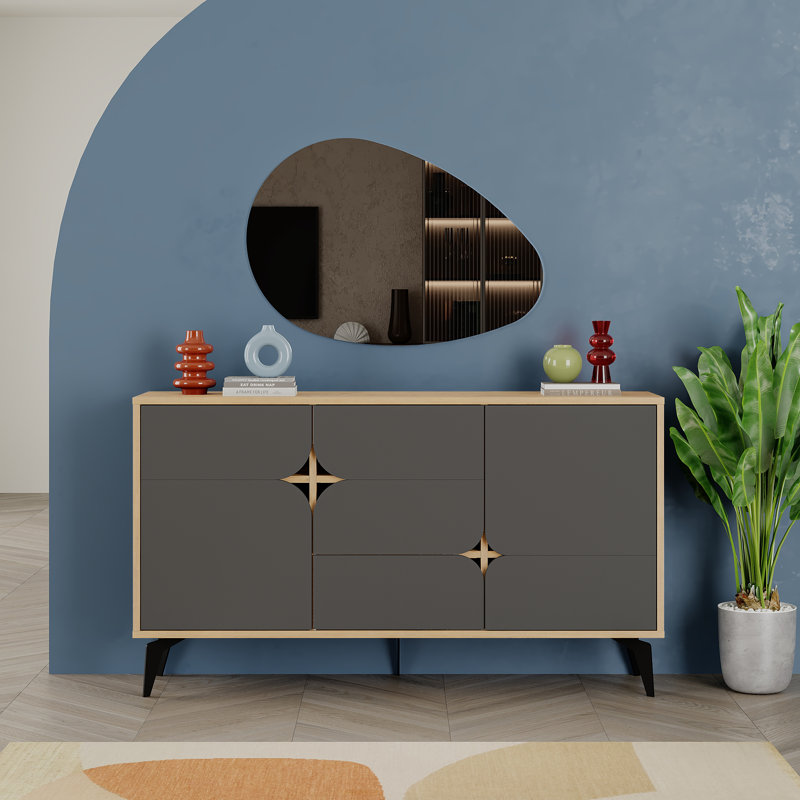 Spark Sideboard Wide 1 Drawer | Ample Storage with 3 Cabinets and Shelves, Oak/Anthracite