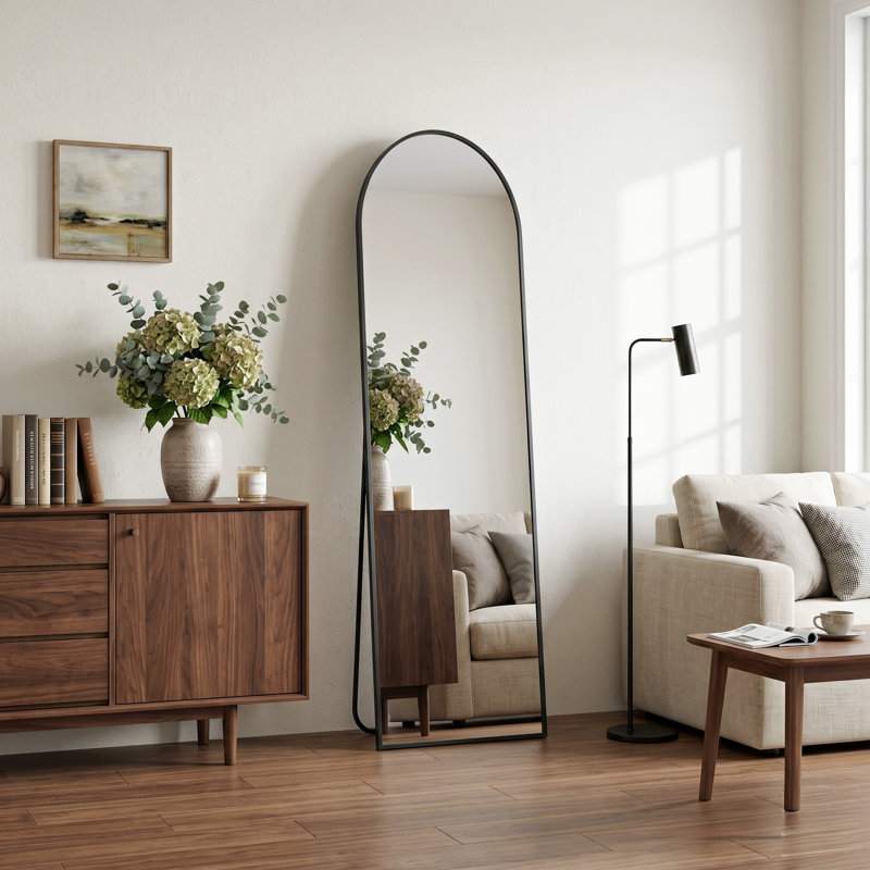 Miroir surdimensionné arqué en métal surdimensionné, 59 po x 16 po, Noir