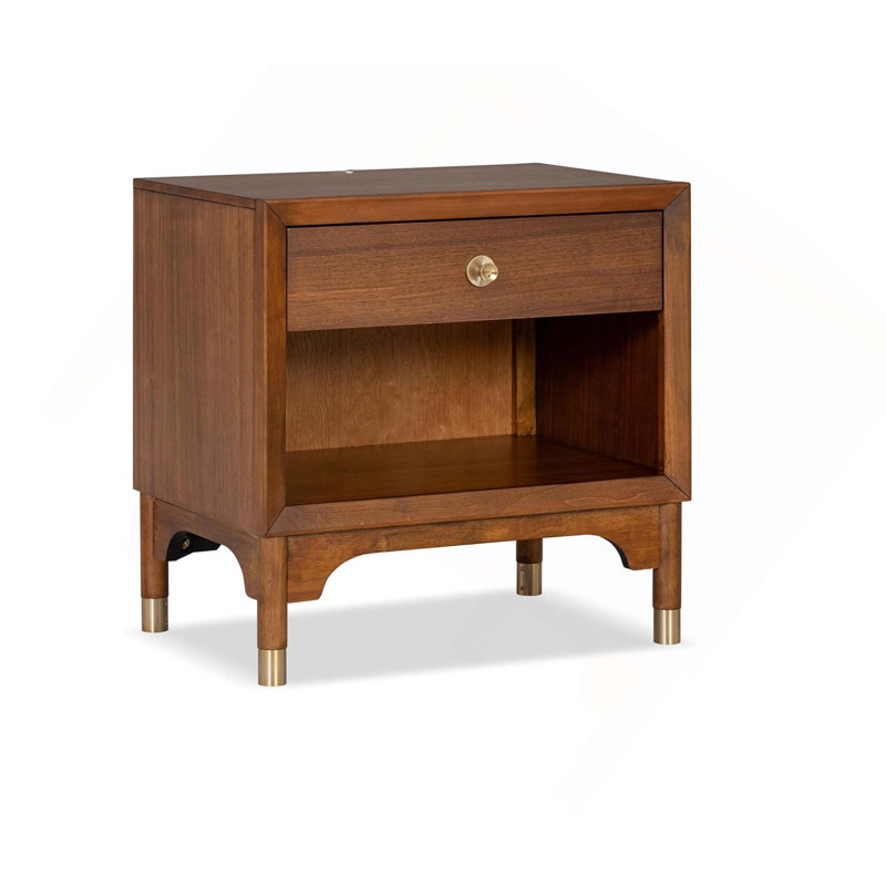 Table de chevet 1 pièce de style moderne Mid-Century avec port USB, table de chevet, Noyer