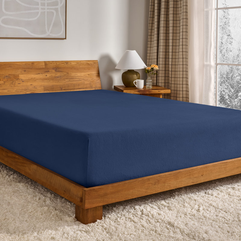 Drap-housse en flanelle de coton, Bleu foncé, Drap-housse pour lit simple TG