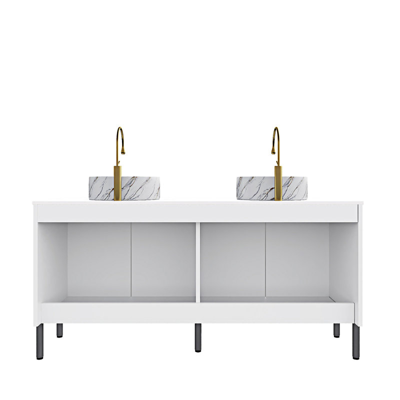 Meuble-lavabo autoportant avec lavabos, Blanc