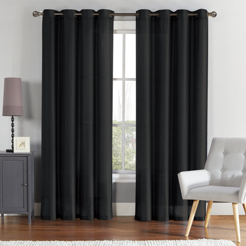 Preston Faux Silk Curtain Panel, 52" W x 84" H, Black