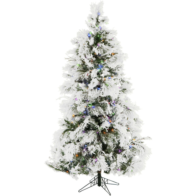 Snowy 9' White Pine Aritificial Christmas Tree with 850 Clear Lighs, 6.5'